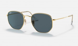 Ray-Ban Hexagonal Flat Lenses Sunglasses Gold and Blue RB3548
